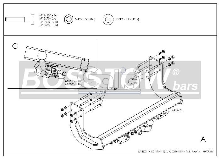 Anhängerkupplung für Mercedes-Sprinter Kastenwagen Heckantrieb 209-324, Radstd. 3250mm, Fzg. ohne Trittbrettst. - 2006-2018 Ausf.:  feststehend