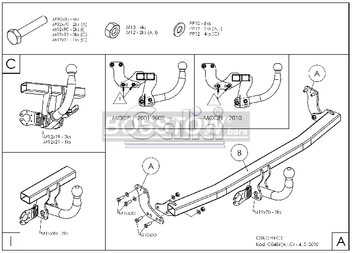 Anhängerkupplung für Citroen-C3 Fließheck, auch X-TR, Baureihe 2005-2009 starr