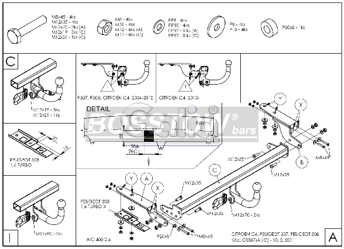 Anhängerkupplung für Citroen-C4 Coupe, nicht VTS 180, Baureihe 2004-2007 starr