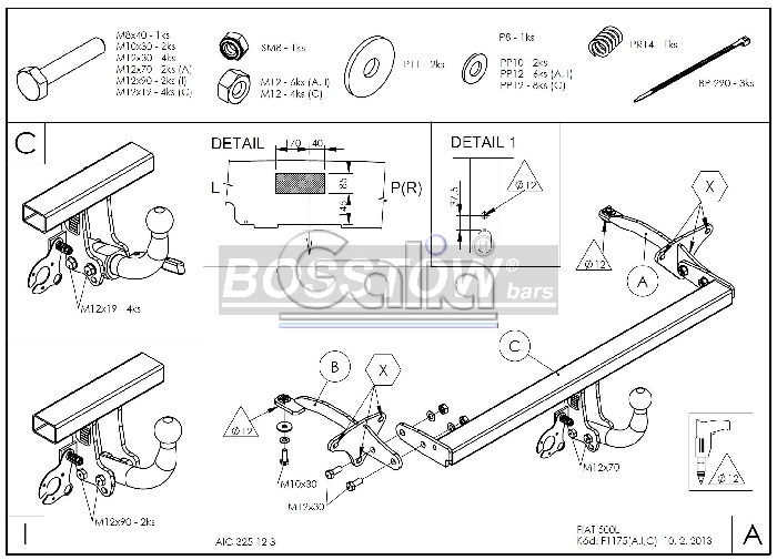 Anhängerkupplung für Fiat-500 L Trekking, Baureihe 2012-2014 starr