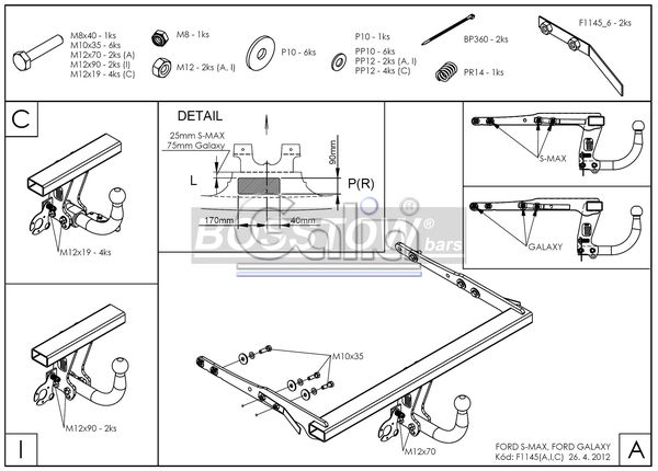 Anhängerkupplung für Ford-S-Max Fzg ohne Niveauregulierung, Baureihe 2006-2008 starr