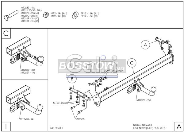 Anhängerkupplung für Nissan-Navara D40 mit Trittstoßstange, Baureihe 2010-2016 starr