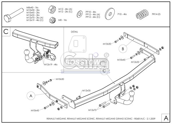 Anhängerkupplung für Renault-Grand Scenic nicht RX4, Baureihe 2003-2009 starr