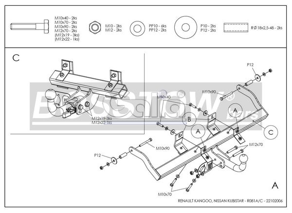 Anhängerkupplung für Renault-Kangoo I nicht 4x4, Baureihe 2002-2007 starr