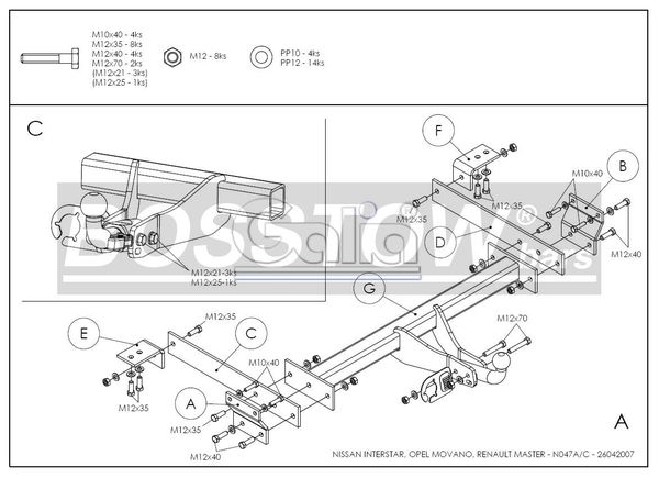 Anhängerkupplung für Renault-Master Kasten, Bus, Kombi, Baureihe 1998-2003 starr