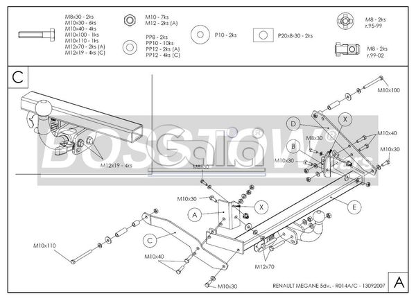Anhängerkupplung für Renault-Megane Fließheck, 3/ 5-türig, Baureihe 1996-1999 starr