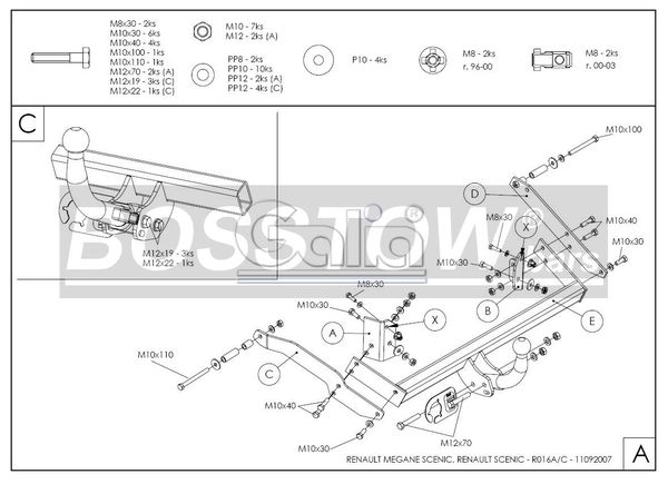 Anhängerkupplung für Renault-Scenic Scenic I, nicht 2. 0 16V, Baureihe 1999-2000 starr