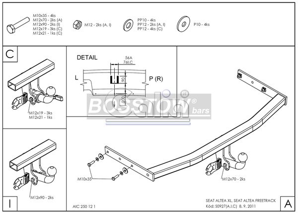 Anhängerkupplung für Seat-Altea Freetrack, Baureihe 2007-2015 starr