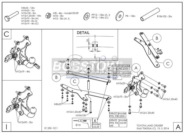 Anhängerkupplung für Toyota-Landcruiser 120 (J12), 5-türig, Reserverad Heckklappe, Baureihe 2003-2009 starr