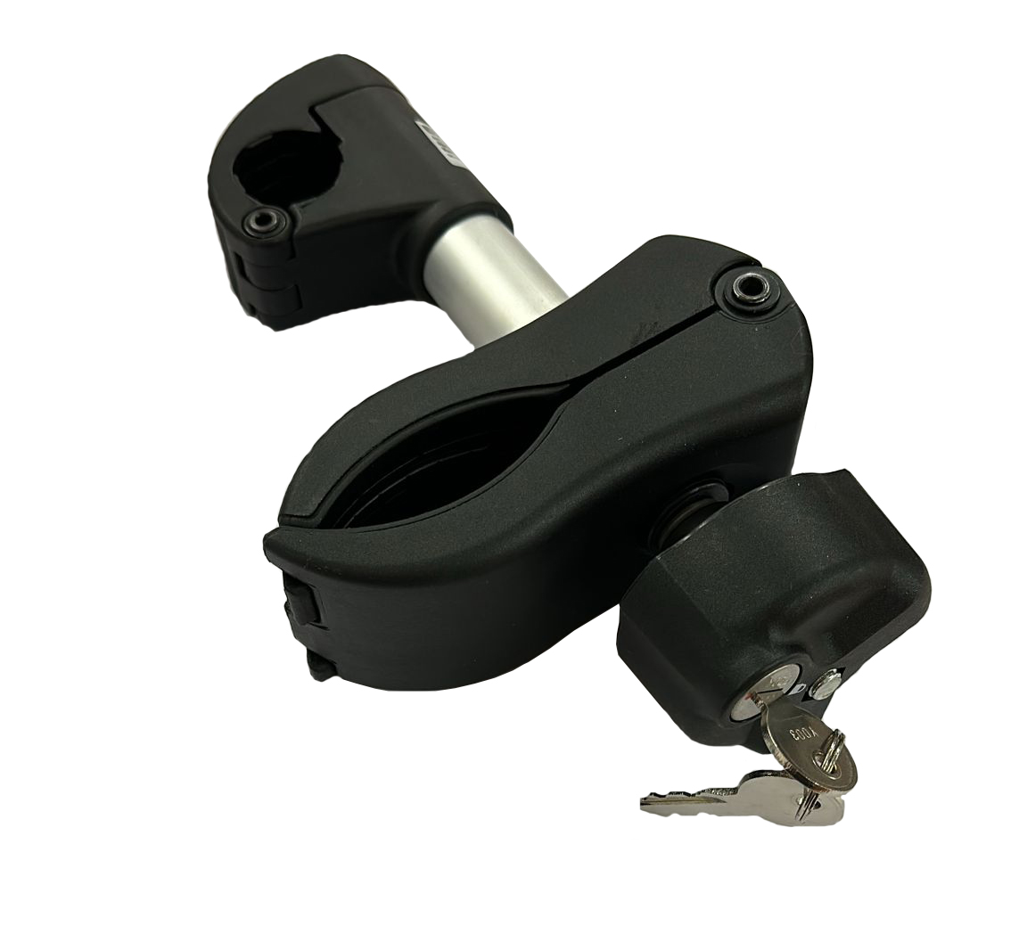 Fahrradhalter, universal, 12 cm, abschließbar, aushakbar, f. 25mm Heckbügel Fahrradhalter, universal, 12 cm, abschließbar, aushakbar, f. 25mm Heckbügel