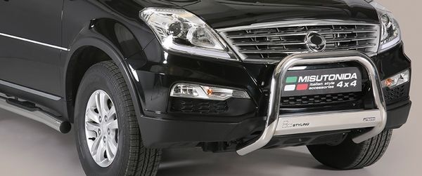 Frontschutzbügel Kuhfänger Bullfänger für Ssang Yong Rexton 2013-2017, Medium Bar Mark 63mm Edelstahl Omologato Inox