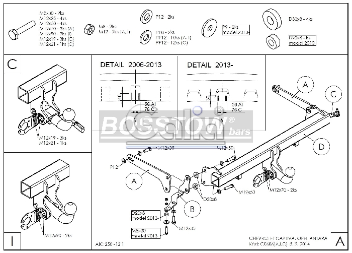 Anhängerkupplung für Opel-Antara Fzg. ohne Elektrosatz Vorbereitung, Baureihe 2006-2011 abnehmbar