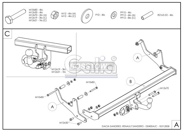 Anhängerkupplung für Dacia-Sandero Stepway, nicht LPG, Baureihe 2009-2012 abnehmbar