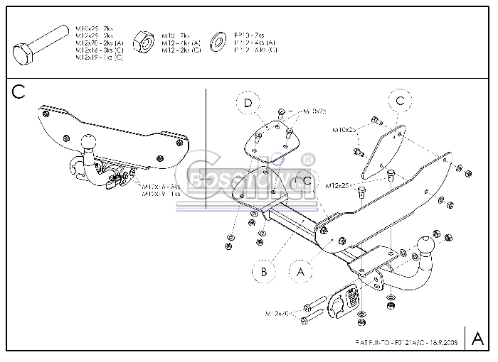 Anhängerkupplung für Fiat-Punto Cabrio, Baureihe 1993-1999 abnehmbar