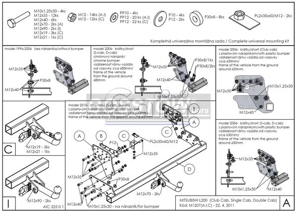 Anhängerkupplung für Mitsubishi-L200 2WD, Baureihe 2002-2006 abnehmbar