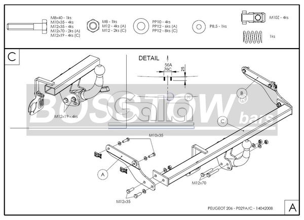 Anhängerkupplung für Peugeot-206+ Base, Baureihe 2009- abnehmbar