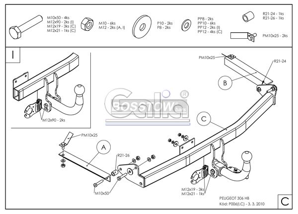 Anhängerkupplung für Peugeot-306 Fließheck, nicht Cabrio, Baureihe 1993-1997 abnehmbar
