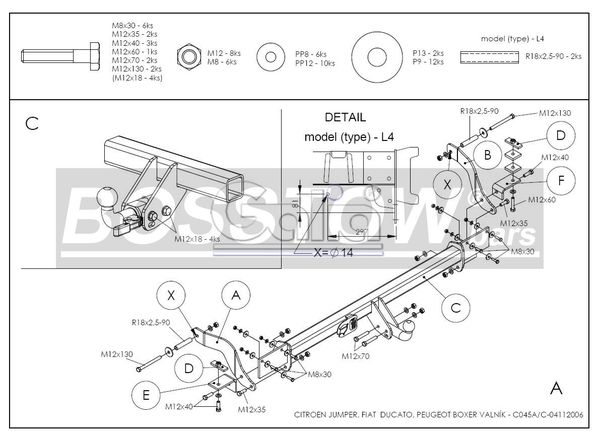 Anhängerkupplung für Peugeot-Boxer Pritsche, 2 WD, Radstand: 3000mm, 3450mm, Baureihe 2006- abnehmbar