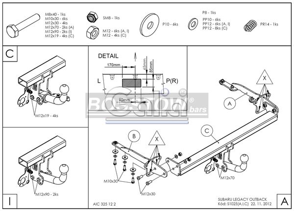 Anhängerkupplung für Subaru-Outback Outback, Kombi, BM, BR, Baureihe 2009-2014 abnehmbar