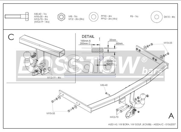 Anhängerkupplung für VW-Golf IV Variant, nicht 4-Motion, Baureihe 1999- abnehmbar