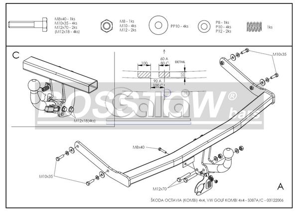 Anhängerkupplung für VW-Golf IV Variant nur für 4-Motion, Baureihe 1999- abnehmbar